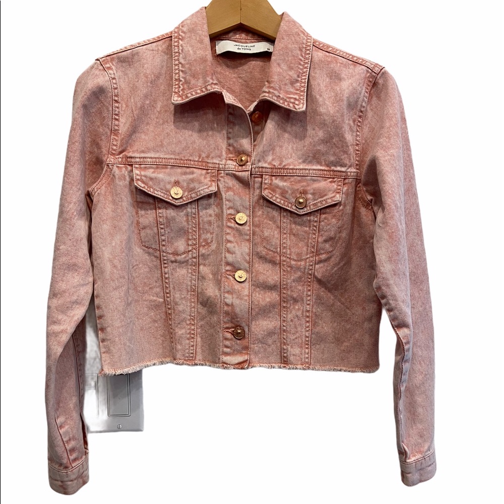 2/$25 Jacqueline de Yong Denim Spring Jacket Pink Size 36 GUC